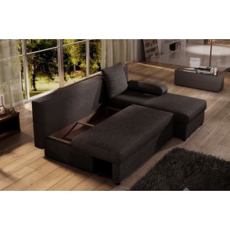 Canapé d'angle convertible - GILO - en tissu luxe 3/4 places, chocolat, angle droit (vu de face)