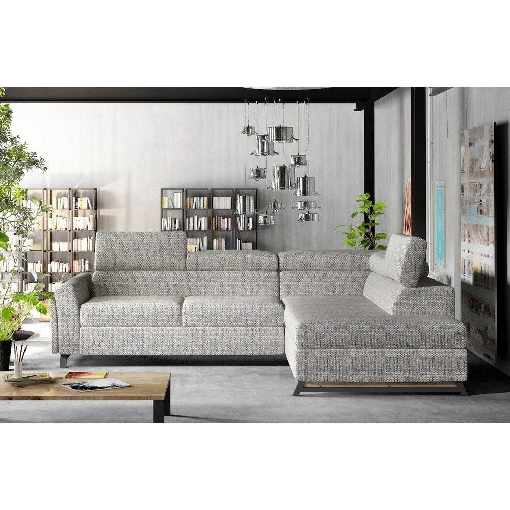Canapé d'angle convertible - KARL - en tissu luxe 5 places, gris, angle droit (vu de face) Canapé d'angle convertible - KARL - en tissu luxe 5 places, gris, angle droit (vu de face)