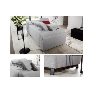 Canapé d'angle convertible - KARL - en tissu luxe 5 places, gris, angle droit (vu de face)