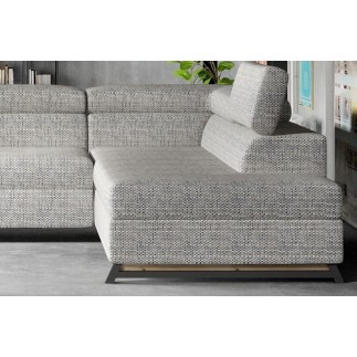 Canapé d'angle convertible - KARL - en tissu luxe 5 places, gris, angle droit (vu de face)