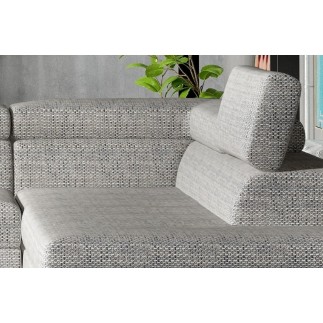 Canapé d'angle convertible - KARL - en tissu luxe 5 places, gris, angle droit (vu de face)