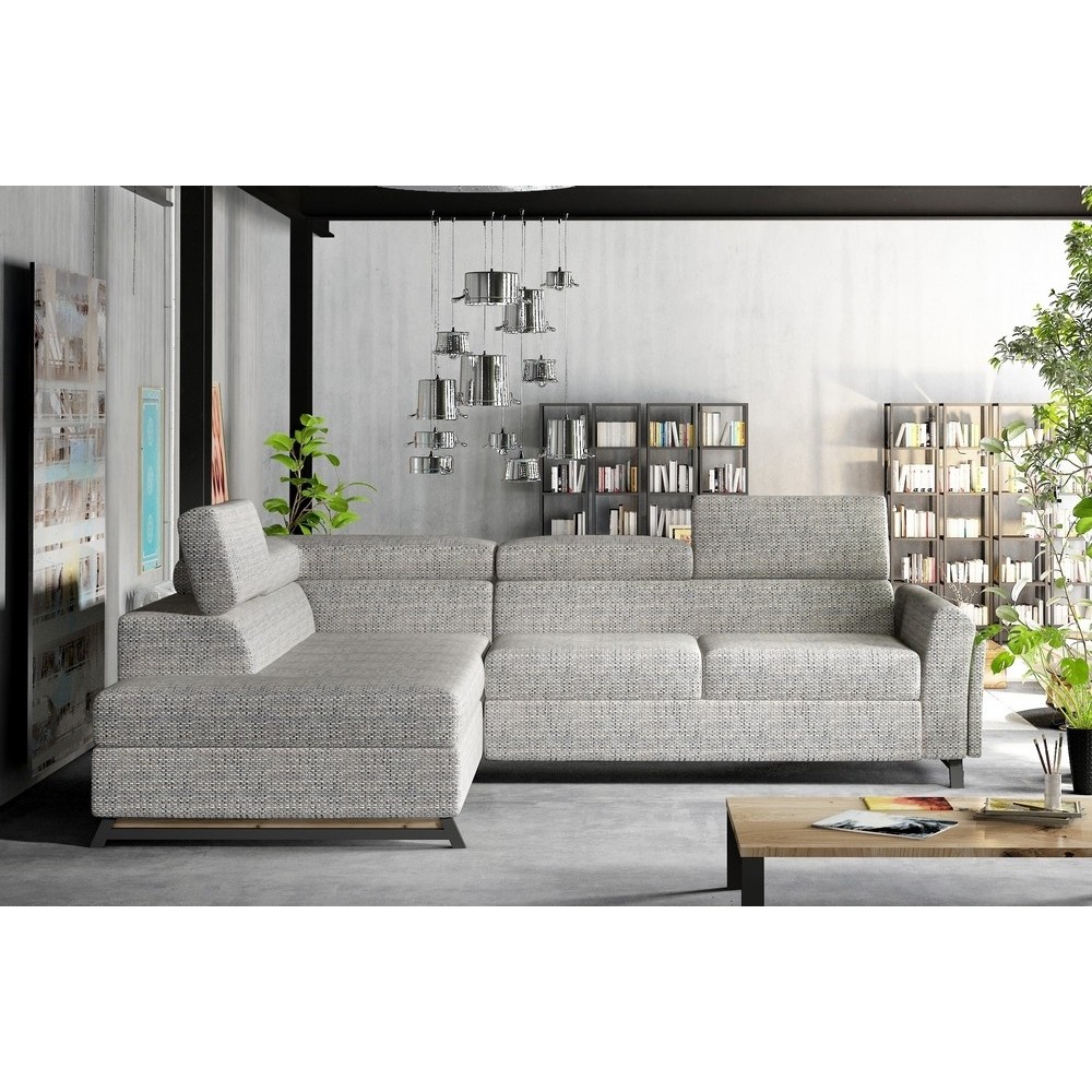 Canapé d'angle convertible - KARL - en tissu luxe - 5 places, gris, angle gauche (vu de face) Canapé d'angle convertible - KARL - en tissu luxe - 5 places, gris, angle gauche (vu de face)