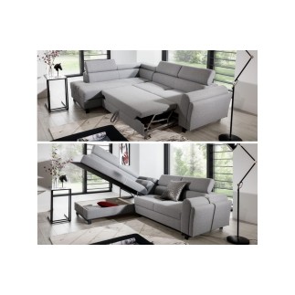 Canapé d'angle convertible - KARL - en tissu luxe - 5 places, gris, angle gauche (vu de face)