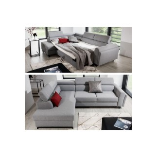 Canapé d'angle convertible - KARL - en tissu luxe - 5 places, gris, angle gauche (vu de face)