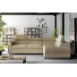 Canapé d'angle convertible - KARL - en tissu luxe 5 places, beige, angle droit (vu de face) Canapé d'angle convertible - KARL - en tissu luxe 5 places, beige, angle droit (vu de face)