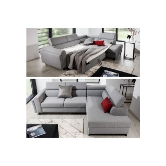 Canapé d'angle convertible - KARL - en tissu luxe 5 places, beige, angle droit (vu de face)