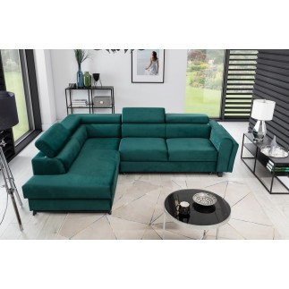 Canapé d'angle convertible - KARL VELOURS - en tissu prestige - 5 places, vert, angle gauche (vu de face)