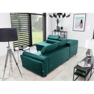 Canapé d'angle convertible - KARL VELOURS - en tissu prestige - 5 places, vert, angle gauche (vu de face)