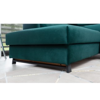 Canapé d'angle convertible - KARL VELOURS - en tissu prestige - 5 places, vert, angle gauche (vu de face)