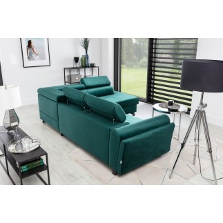 Canapé d'angle convertible - KARL VELOURS - en tissu prestige, 5 places, vert, angle droit (vu de face)