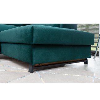 Canapé d'angle convertible - KARL VELOURS - en tissu prestige, 5 places, vert, angle droit (vu de face)