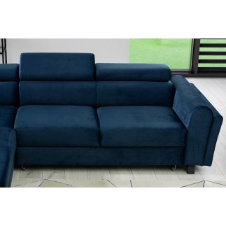 Canapé d'angle convertible - KARL VELOURS - en tissu prestige bleu - 5 places, angle gauche (vu de face)