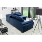 Canapé d'angle convertible - KARL VELOURS - en tissu prestige bleu, 5 places, angle droit (vu de face) Canapé d'angle convertible - KARL VELOURS - en tissu prestige bleu, 5 places, angle droit (vu de face)