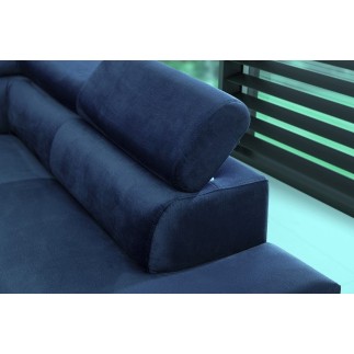 Canapé d'angle convertible - KARL VELOURS - en tissu prestige bleu, 5 places, angle droit (vu de face)