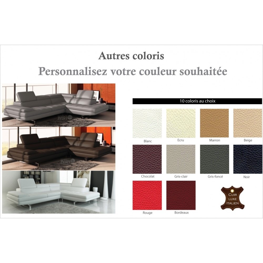 Canapé d'angle en cuir italien 6 places BIRKIN, couleur personnalisée, angle droit Canapé d'angle en cuir italien 6 places BIRKIN, couleur personnalisée, angle droit