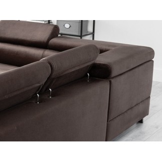 Canapé d'angle convertible - KARL VELOURS - en tissu prestige, 5 places, chocolat, angle droit (vu de face)