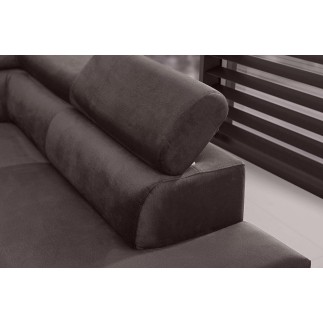 Canapé d'angle convertible - KARL VELOURS - en tissu prestige, 5 places, chocolat, angle droit (vu de face)