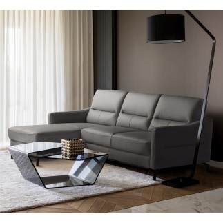 Canapé d'angle convertible en cuir 5 places, FARINI, gris foncé, gauche