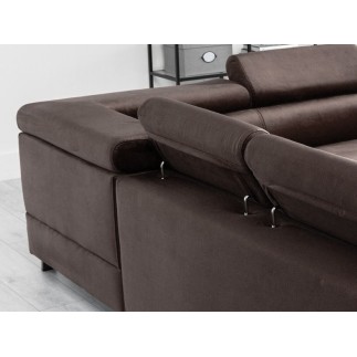Canapé d'angle convertible - KARL VELOURS - en tissu prestige - 5 places, chocolat, angle gauche (vu de face)