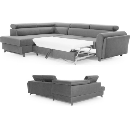 Canapé d'angle convertible - KARL VELOURS - en tissu prestige - 5 places, gris clair, angle gauche (vu de face)