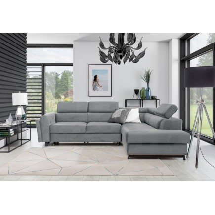 Canapé d'angle convertible - KARL VELOURS - en tissu prestige, 5 places, gris, angle droit (vu de face)