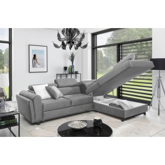 Canapé d'angle convertible - KARL VELOURS - en tissu prestige, 5 places, gris, angle droit (vu de face)