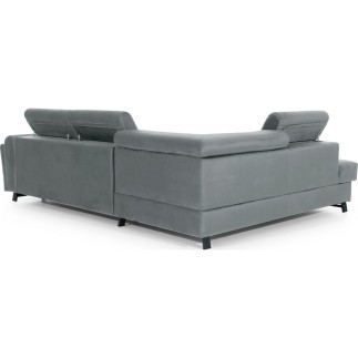 Canapé d'angle convertible - KARL VELOURS - en tissu prestige, 5 places, gris, angle droit (vu de face)