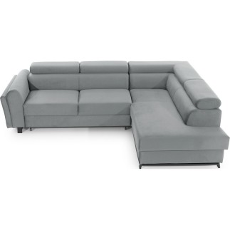 Canapé d'angle convertible - KARL VELOURS - en tissu prestige, 5 places, gris, angle droit (vu de face)