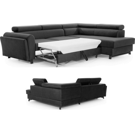 Canapé d'angle convertible - KARL VELOURS - en tissu prestige, 5 places, gris anthracite, angle droit (vu de face)