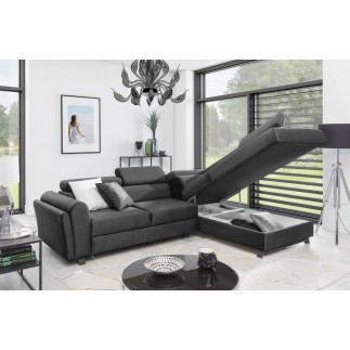 Canapé d'angle convertible - KARL VELOURS - en tissu prestige, 5 places, gris anthracite, angle droit (vu de face)