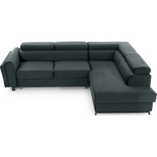 Canapé d'angle convertible - KARL VELOURS - en tissu prestige, 5 places, gris anthracite, angle droit (vu de face)