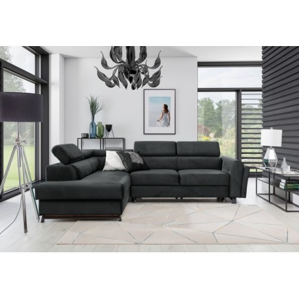 Canapé d'angle convertible - KARL VELOURS - en tissu prestige - 5 places, gris anthracite, angle gauche (vu de face)