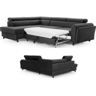 Canapé d'angle convertible - KARL VELOURS - en tissu prestige - 5 places, gris anthracite, angle gauche (vu de face)