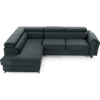 Canapé d'angle convertible - KARL VELOURS - en tissu prestige - 5 places, gris anthracite, angle gauche (vu de face)