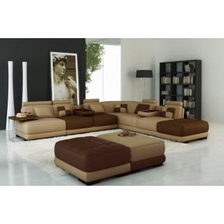 Canapé d'angle en cuir italien 6/7 places PETIT ELIXIR, beige et chocolat, angle droit