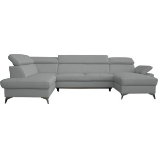 2eme paiement de la commande: Canapé d'angle convertible en 100 % tout cuir italien de luxe 7/8 places warini avec coffre, gris