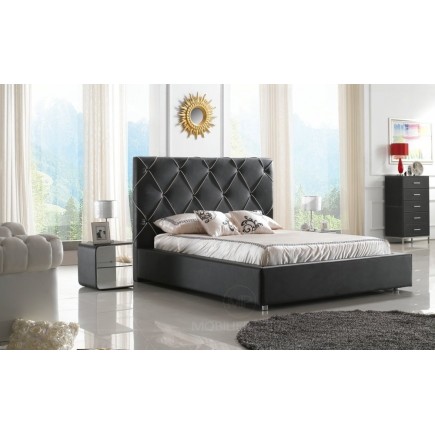 Lit en cuir italien de luxe ENJOY, noir liseret blanc, 140x190