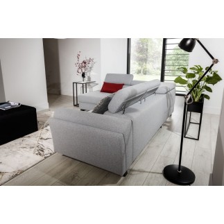 - Canapé d'angle convertible - KARL - en tissu prestige, 5 places, gris , angle gauche (vu de face)