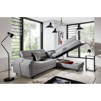 Canapé d'angle convertible - KARL - en tissu prestige - 5 places, gris , angle droit (vu de face)