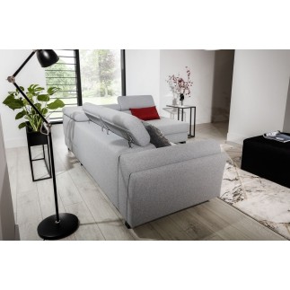 Canapé d'angle convertible - KARL - en tissu prestige - 5 places, gris , angle droit (vu de face)