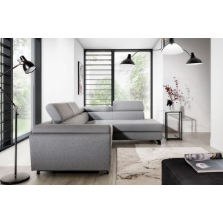 Canapé d'angle convertible - KARL - en tissu prestige - 5 places, gris , angle droit (vu de face)