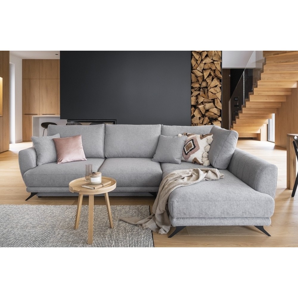 Canapé d'angle convertible - LARSON - en tissu Luxe, 5 places, gris , angle droit (vu de face) Canapé d'angle convertible - LARSON - en tissu Luxe, 5 places, gris , angle droit (vu de face)