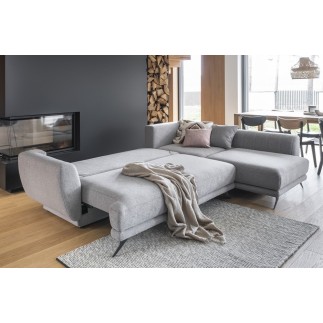Canapé d'angle convertible - LARSON - en tissu Luxe, 5 places, gris , angle droit (vu de face)