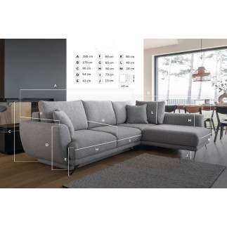 Canapé d'angle convertible - LARSON - en tissu Luxe, 5 places, gris , angle droit (vu de face)