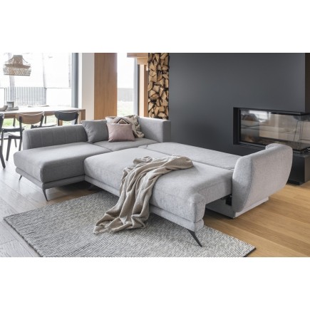 Canapé d'angle convertible - LARSON - en tissu Luxe - 5 places, gris , angle gauche (vu de face)