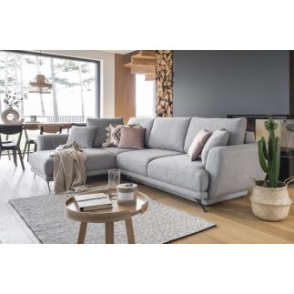 Canapé d'angle convertible - LARSON - en tissu Luxe - 5 places, gris , angle gauche (vu de face)