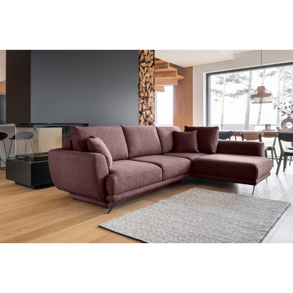 Canapé d'angle convertible - LARSON - en tissu Luxe, 5 places, bordeaux, angle droit (vu de face) Canapé d'angle convertible - LARSON - en tissu Luxe, 5 places, bordeaux, angle droit (vu de face)