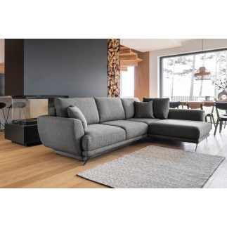 Canapé d'angle convertible - LARSON - en tissu Luxe, 5 places, gris foncé, angle droit (vu de face)