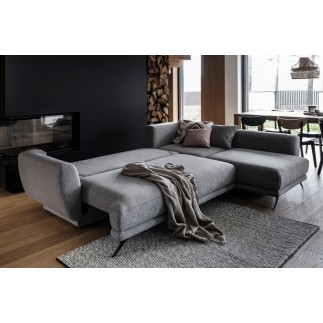 Canapé d'angle convertible - LARSON - en tissu Luxe, 5 places, gris foncé, angle droit (vu de face)