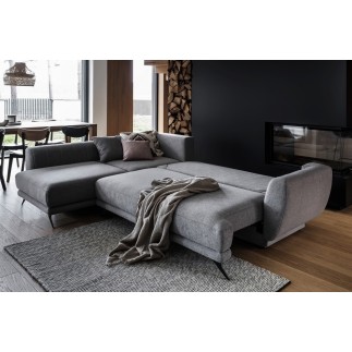 Canapé d'angle convertible - LARSON - en tissu Luxe - 5 places, gris foncé, angle gauche (vu de face)